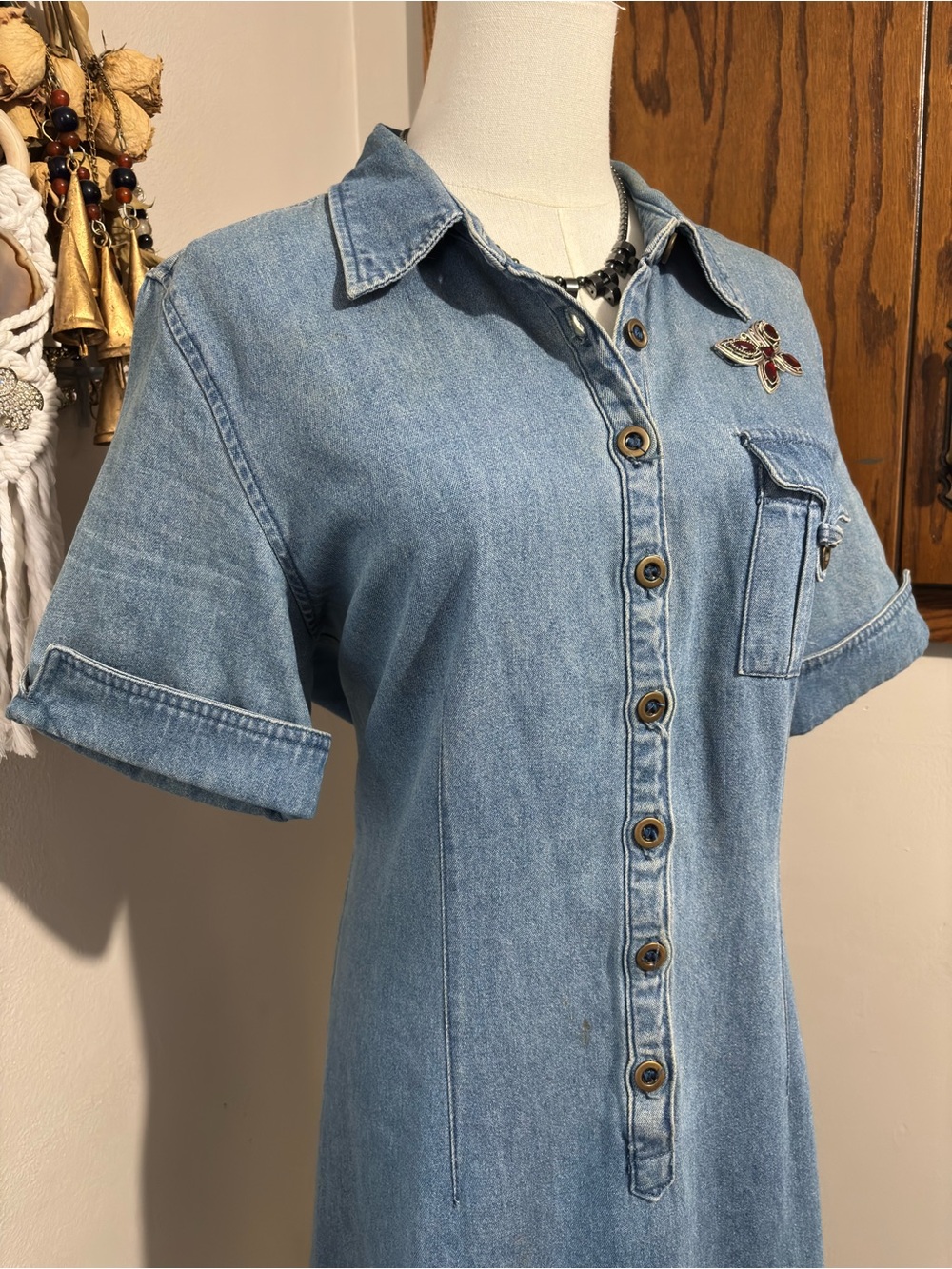 Khakis Vintage Denim Midi Dress Size Medium Blue Retro T Shirt Dress - Picture 4 of 16